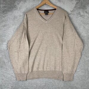 Jos A Bank Sweater Mens XL Tan Italian Merino Wool V Neck Signature Collection